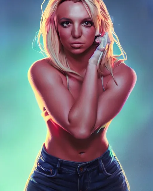 Image similar to highly detailed vfx portrait of britney spears by stephen bliss, chalk, unrealengine, greg rutkowski, loish, rhads, beeple, chalk, makoto shinkai and lois van baarle, ilya kuvshinov, rossdraws, tom bagshaw, basil gogos