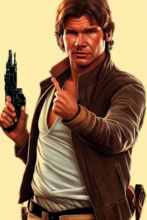 Prompt: harrison ford as han solo, action figurine toy, vaporwave, highly detailed, digital painting, artstation, concept art, smooth, sharp focus, illustration, art by artgerm and greg rutkowski and alphonse mucha