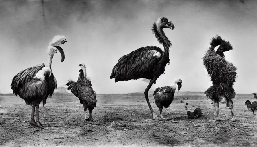 Image similar to the war of 1920 between the ostrich and the chicken army, 4k photography award winning,