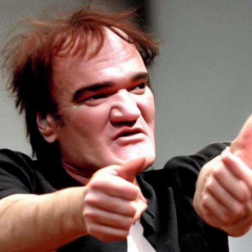 Prompt: quentin tarantino pointing at hundreds of human feet