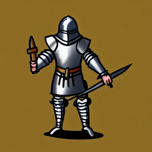 Image similar to medieval village idiot wearing full armor and war gear, no helmets