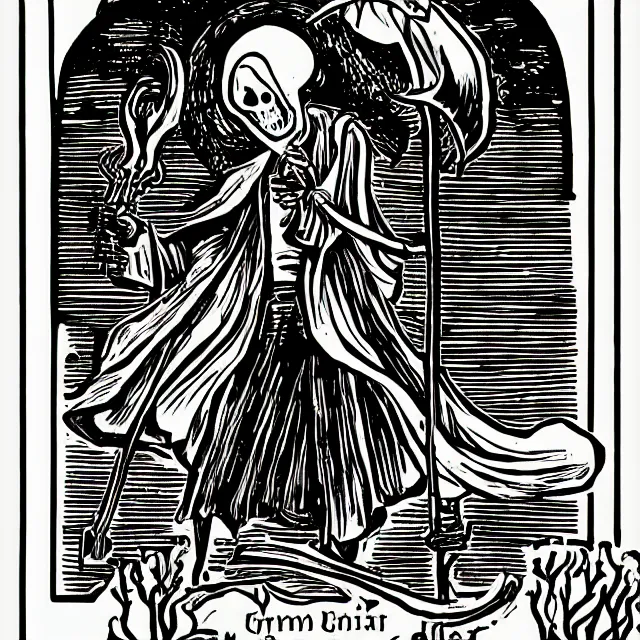 Image similar to grim reaper tarot card illustration