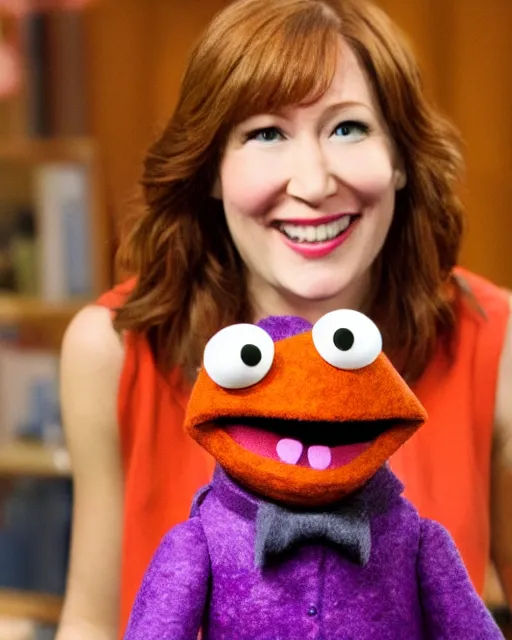 Image similar to erin hannon as a muppet. highly detailed felt. hyper real photo. 4 k.