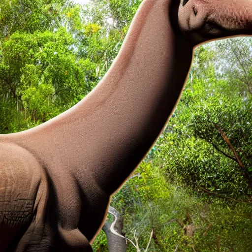Image similar to photograph of a real brontosaurus, san diego zoo, tourists, high definition, slr, photo realism, golden hour, detailed skin, 4 k
