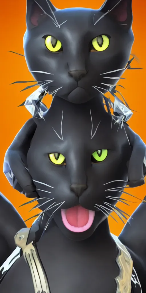 Image similar to an avatar of a black cat in the style of fortnite