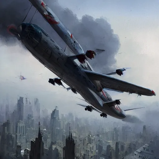 Prompt: a plane bombing the city of new york by greg rutkowski