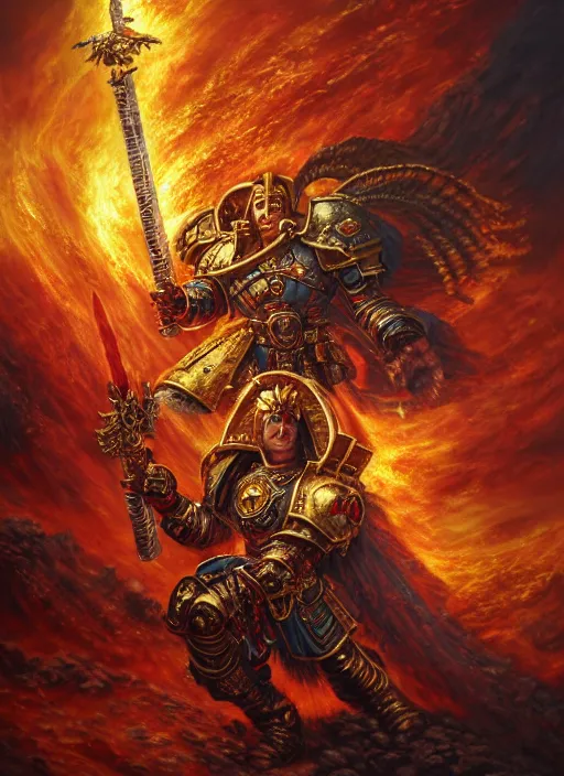 the god emperor of mankind wielding his flaming sword, | Stable ...