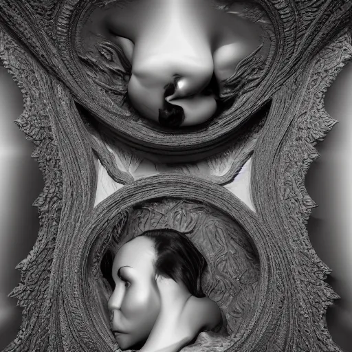 Image similar to digital art of a woman being swallowed by darkness, 3d render, intricate detail