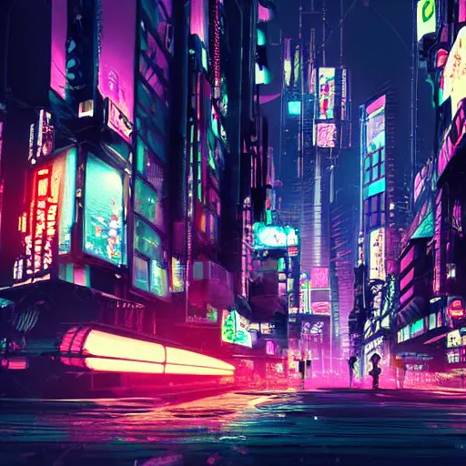 Prompt: 8k octane concept art cyberpunk tokyo cityscape town at night neon lights in the style of kazue kato very detailed, cowboy bebop, 4