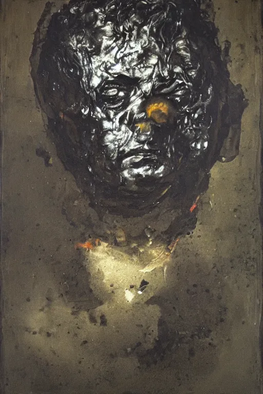 Image similar to mysterious portrait of medici coming out from the dark void, face partially melting like glitching out LSD effect, the face breaking down like a flower glitch, figure in the darkness of renaissance, Francisco Goya, painted by John Singer Sargant, Adrian Ghenie, style of Francis Bacon, highly detailed, 8k, trending on artstation