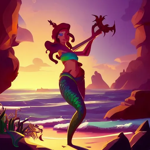 Image similar to painting mermaid treasure on sea of thieves game avatar hero smooth face median photoshop filter cutout vector, behance hd by jesper ejsing, by rhads, makoto shinkai and lois van baarle, ilya kuvshinov, rossdraws global illumination