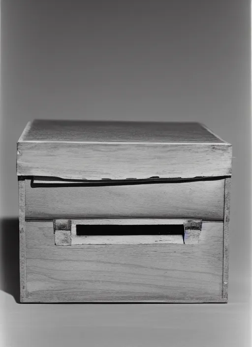 Image similar to realistic photo of cloud in a wooden box, front view, grain 1 9 9 0, life magazine reportage photo, metropolitan museum photo