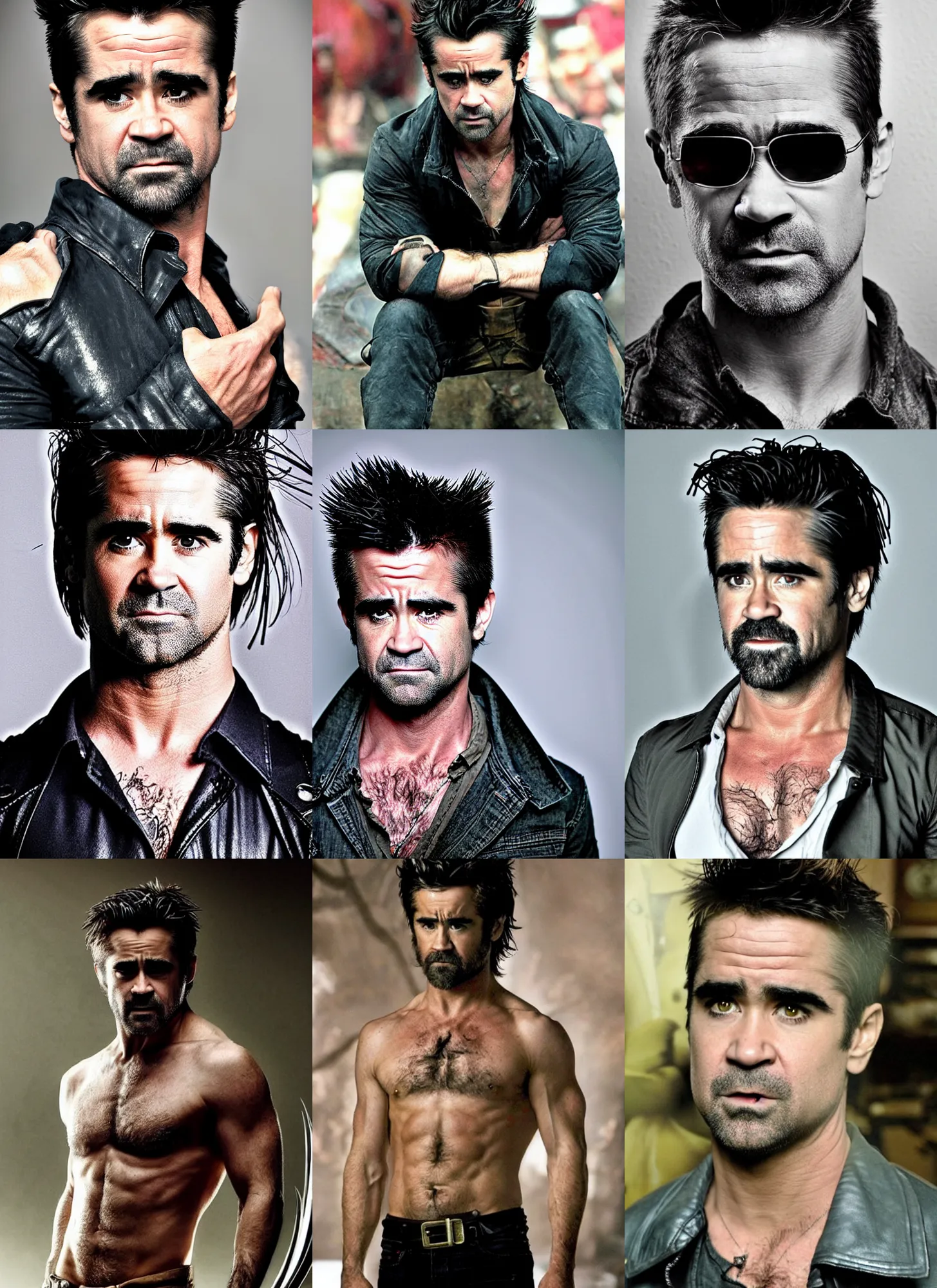 Prompt: Colin Farrell as Wolverine , in the style of Document. Photo.