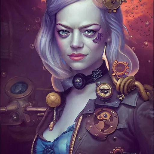 Image similar to underwater steampunk pirate portrait of emma stone, pixar style, by tristan eaton stanley artgerm and tom bagshaw.