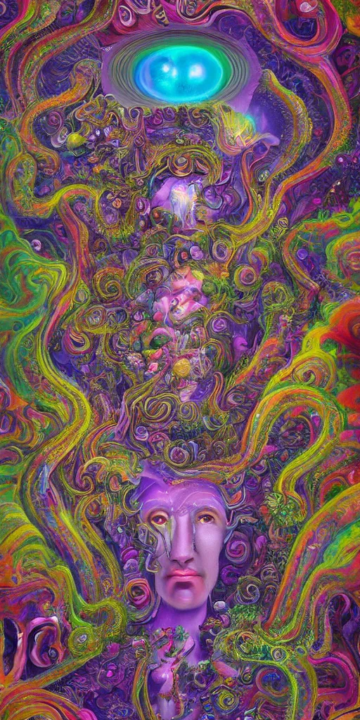 Image similar to a beautiful acrylic painting of deep psychedelia portraying universal consciousness of the infinite by hanna yata, geenss archenti flores, ben ridgway, intricate, elegant, highly detailed, digital painting, artstation, concept art, ambient occlusion, vray render,