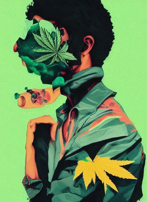 Prompt: profile picture by sachin teng x ofwgkta, marijuana, organic painting, smoke clouds, asymmetrical, green, matte paint, hard edges, energetic