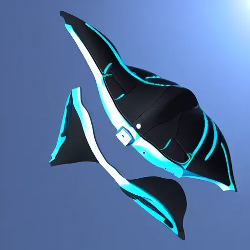 Image similar to a manta ray shaped futuristic spaceship, ultra-detailed, hyper-realistic, 8k, midjourney style