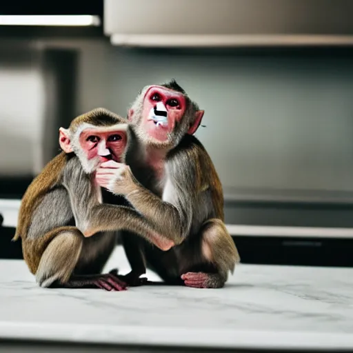 Image similar to funny photo of two monkeys having fun in the kitchen