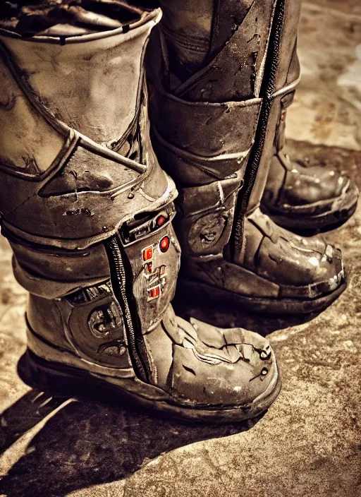 Image similar to a pair of techno boots!! in the borderlands 3 style, close - up, cinematic shot, intricate, ornate