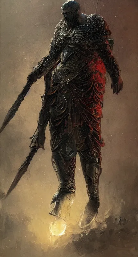 Image similar to zeus god, wearing thunder armor, greek ornamented armor, beksinski, ruan jia, weta workshop concept art