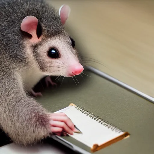 Prompt: a photograph of a possum writing code
