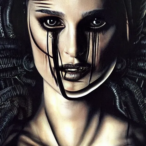 Prompt: natalie portman drawn by h. r. giger