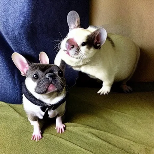 Image similar to “a ferret and a French bulldog going on an adventure together”