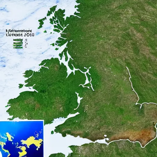 Image similar to map of the uk from space after climate change has destroyed the planet