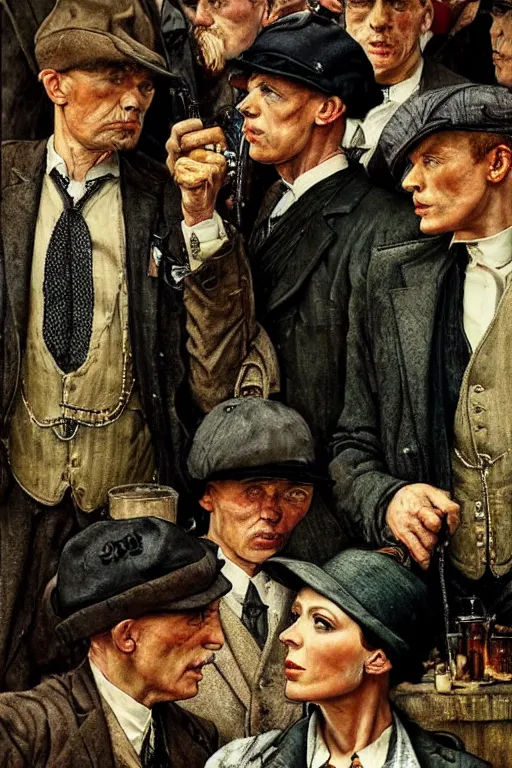 Image similar to peaky blinders painted by norman rockwell