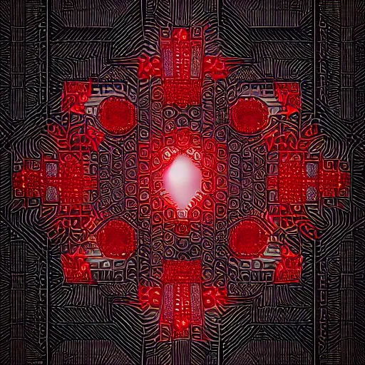 Image similar to 2 d generative art, condensed minimalistic detailed concept art painting art deco pattern black diamonds + red flowers and diamonds, by beeple, octane render, exquisite detail