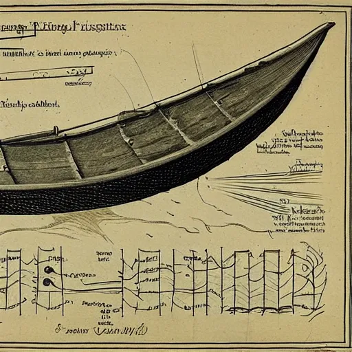 Prompt: victorian scientific diagram of a fishing boat