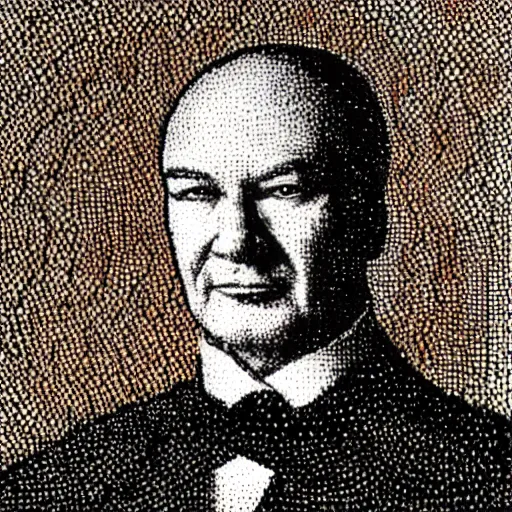 Prompt: pointillist portrait of sir patrick moore