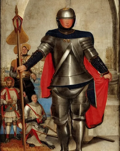 Prompt: a knight of the round table in starfleet uniform, by agnolo bronzino and giovanni bellini