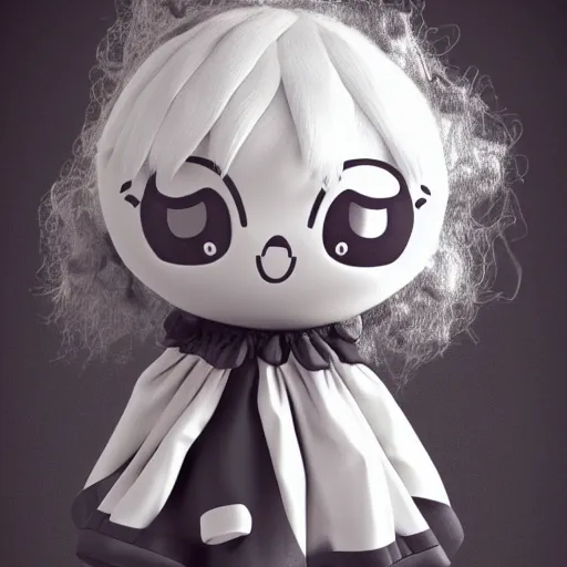 Prompt: cute fumo plush of a gothic girl who is hiding a monster in her purse, tendrils bursting out, black and white, vray