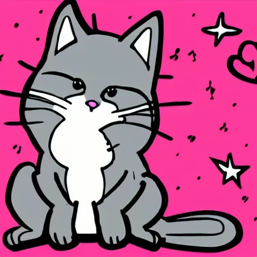 Prompt: cute grey cat holding wingman, comic style, video game, pink background, no letters