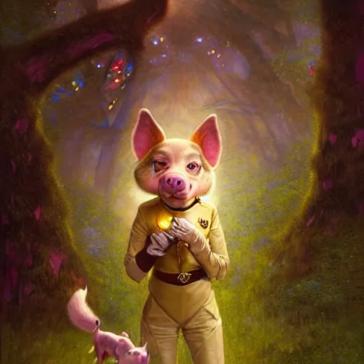 Prompt: a female pig wolf canine in starfleet uniform at night in a dark forest. zootopia fursona furaffinity furry art detailed face painting by gaston bussiere craig mullins jc leyendecker gustav klimt artgerm greg rutkowski furry