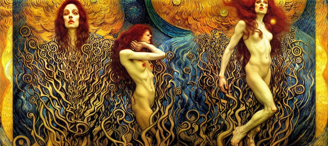 Image similar to Divine Chaos Engine by Karol Bak, Jean Delville, William Blake, Gustav Klimt, and Vincent Van Gogh, symbolist, visionary