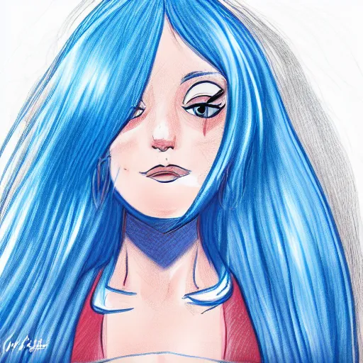 Image similar to blue hair girl by anna cattish, procreate character design animation sketch