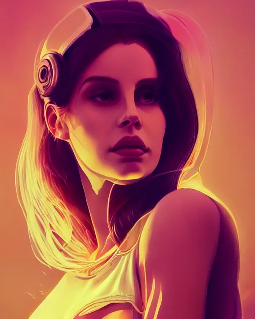 Image similar to portrait of lana del rey as a cyborg. intricate abstract. intricate artwork, by tooth wu, wlop, beeple, dan mumford. concept art, octane render, trending on artstation, greg rutkowski very coherent symmetrical artwork. cinematic, key art, hyper realism, high detail, octane render, 8 k, iridescent accents