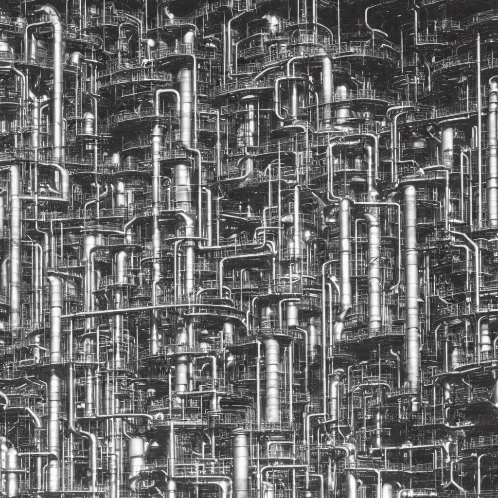 Prompt: 3 5 mm photograph of a futuristic refinery made of chrome rising out of a british forest