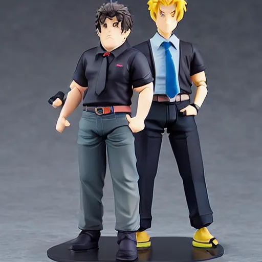 Image similar to Jonah Hill as a Figma anime figurine. Posable PVC action figurine.