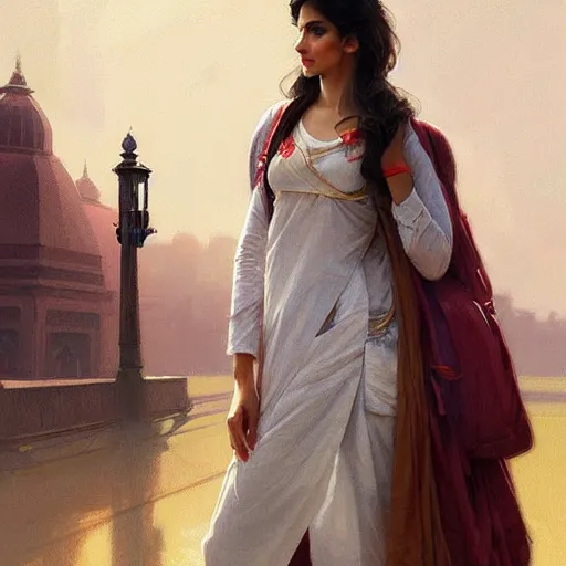 Image similar to Anxious good looking pale young Indian doctors wearing American clothes at the airport, portrait, elegant, intricate, digital painting, artstation, concept art, smooth, sharp focus, illustration, art by artgerm and greg rutkowski and alphonse mucha