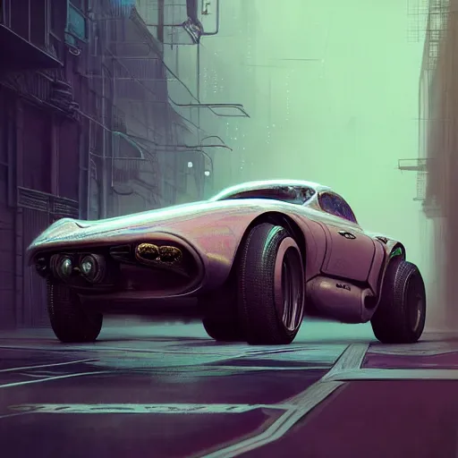 Image similar to cyborg cyber vintage supercar slick, pastel tones : by michal karcz, daniel merriam, victo ngai and guillermo del toro : ornate, dynamic, particulate, intricate, elegant, highly detailed, centered, artstation, smooth, sharp focus, octane render