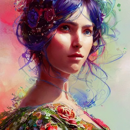 Prompt: colorful illustration of lady at a wedding, intricate complexity, by greg rutkowski, artgerm. 4 k, beautiful, cinematic dramatic atmosphere