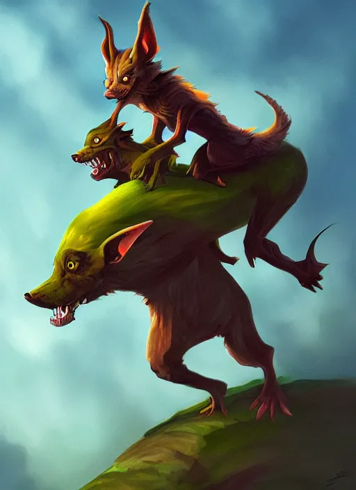 Image similar to Goblin with no legs riding a wolf, digital painting, 8k, HD