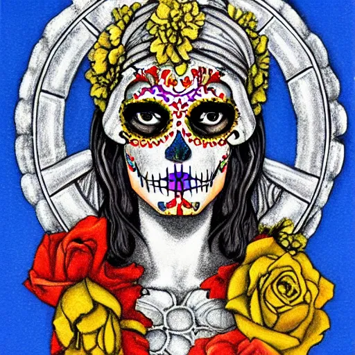 Image similar to greek goddess athena as a mexican sugar skull