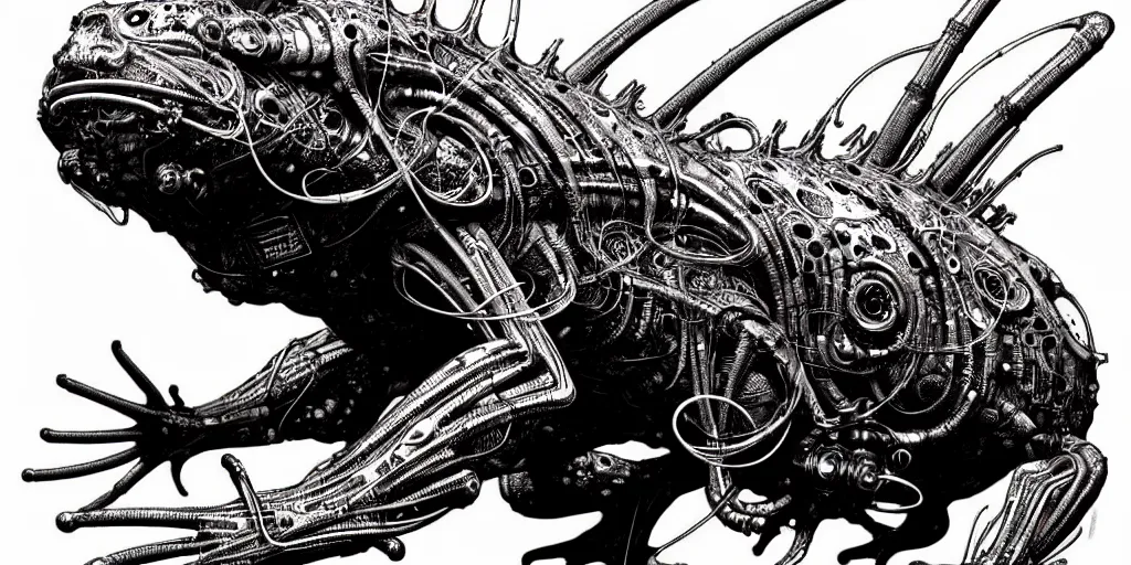 Prompt: a cyborg axolotl. ultrafine hyperdetailed illustration by kim jung gi and hans ruedi giger.