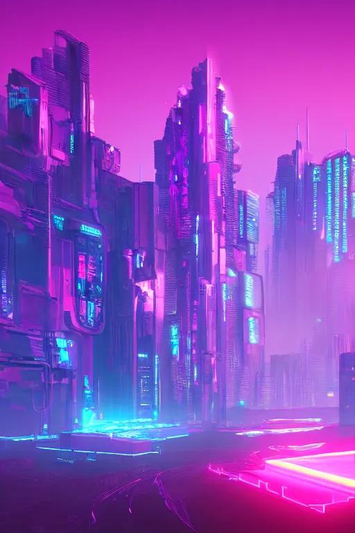 Image similar to cyberpunk syntwave mountains, pink neon lights, futuristic, cgsociety, in the style of artstation