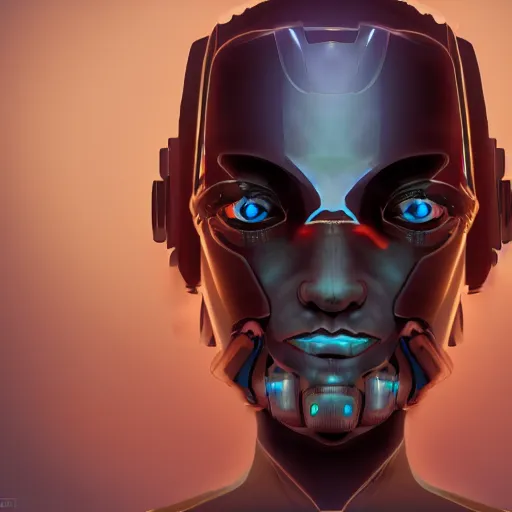 Image similar to concept art of a cyborg character, face only