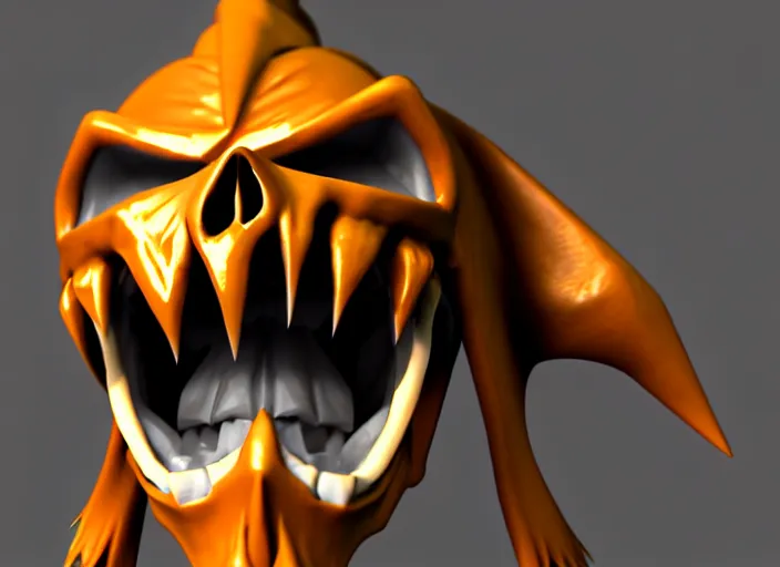 Prompt: hooded skull, with big lower troll - like fangs, stylized stl, 3 d render, activision blizzard style, hearthstone style, crash bandicoot artstyle